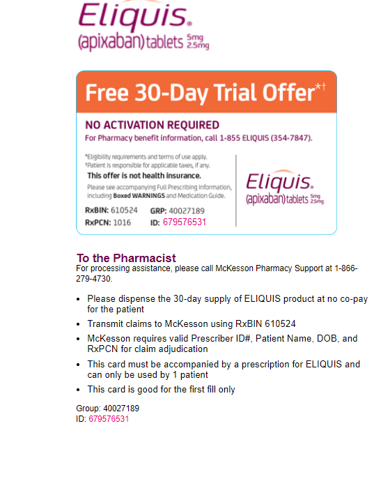 Eliquis 30 day Free Trial Printable Coupon Keep Calm And Coupon