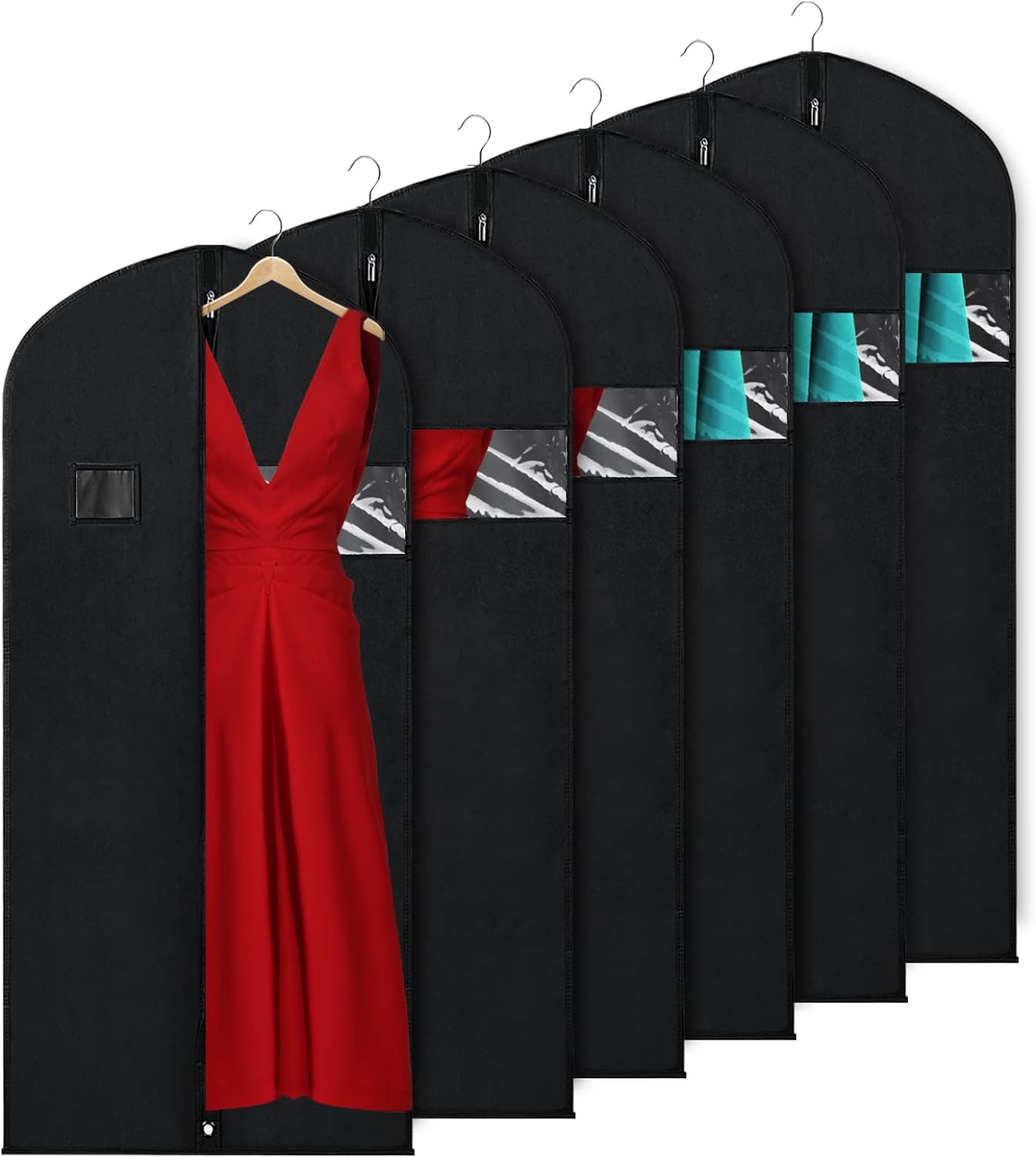 KEEGH Garment Bags for Hanging Clothes 60" (Set of 6) Dress Bags for Gowns Long Dress Bags for Closet Storage with Zipper and Eye-Hole for Folding