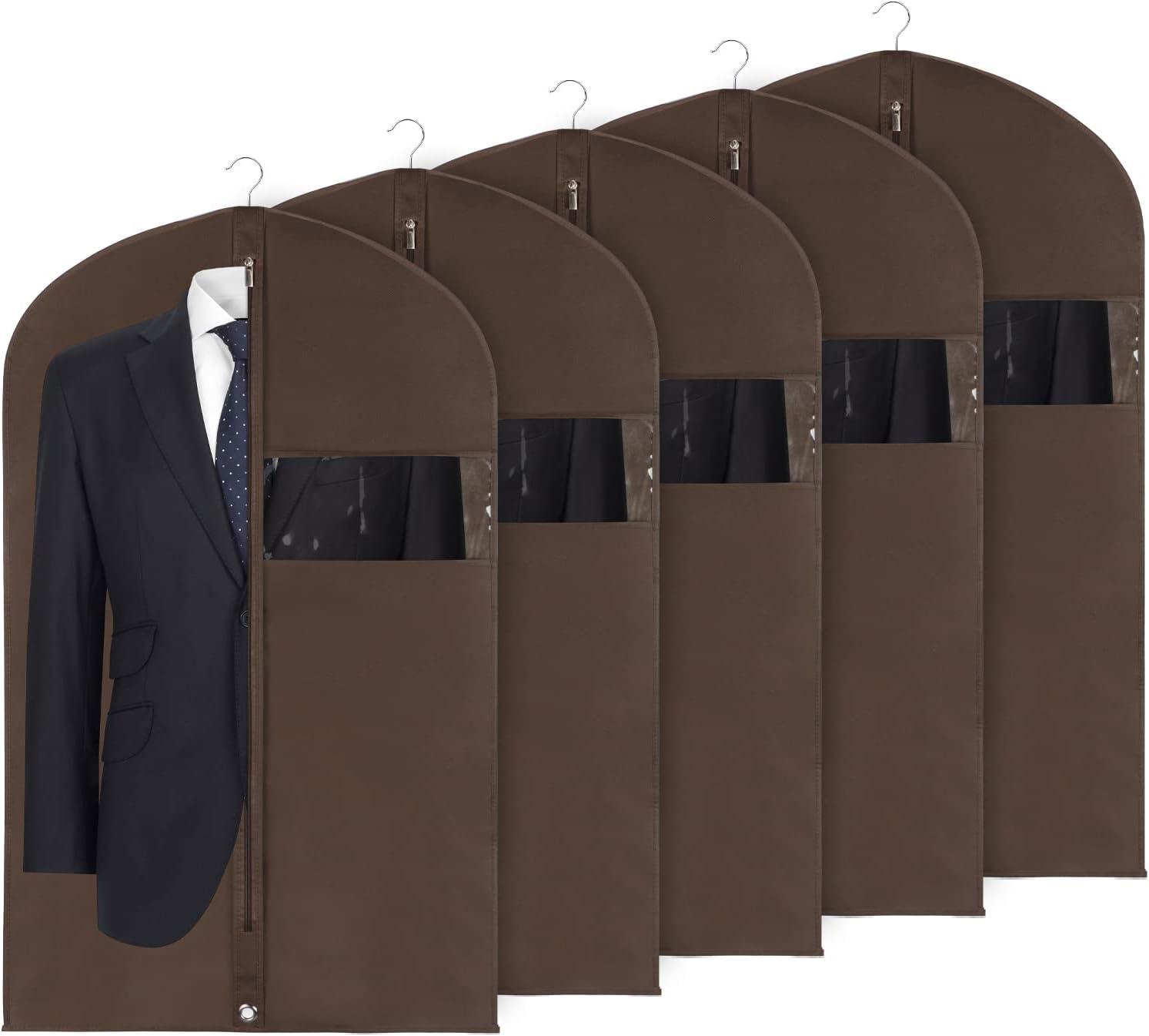  Syeeiex 40" Garment Bag, Set of 5 Suit Bag, Garment Bags for Hanging Clothes, Suit Covers Bags for Men or Women, Dress Bags for Storage Suits, Shirts