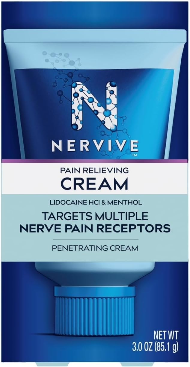 Nervive Nerve Care, Pain Relieving Cream, Max Strength Non-Greasy Topical Pain Reliever with Lidocain