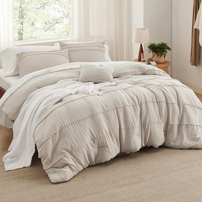 Bedsure Beige Queen Comforter Set