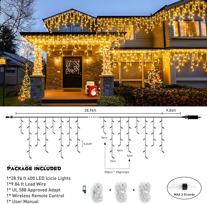 JMEXSUSS 38.8FT Icicle Lights