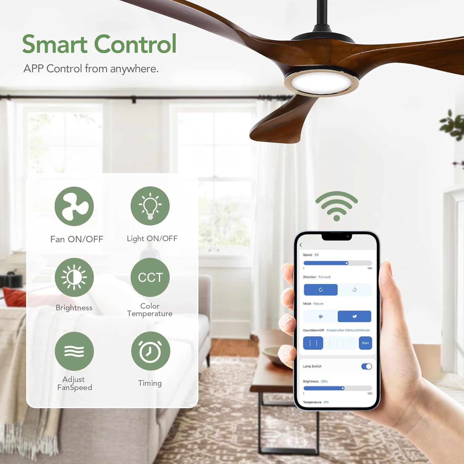 Soild Wood Smart Ceiling Fan